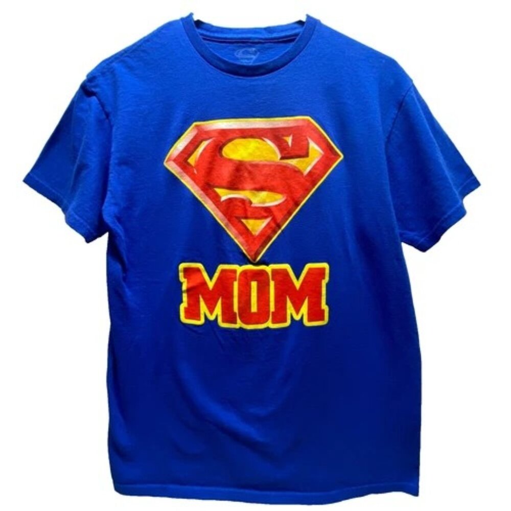 Super Mom Graphic Tee Women's‎ Medium Royal Blue Short Sleeve Crewneck Stretch
